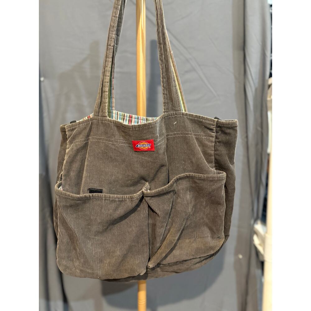 Dickies Corduroy Tote Bag Brown Utility Pocket Shoulder Bag Workwear Style